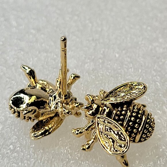 Bee Gold Tone Tiny Earrings - Picture 5 of 8